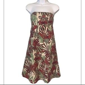 Gap Stretch Hawaiian Floral Strapless Dress Fit & Flare 1 XS cotton & spandex